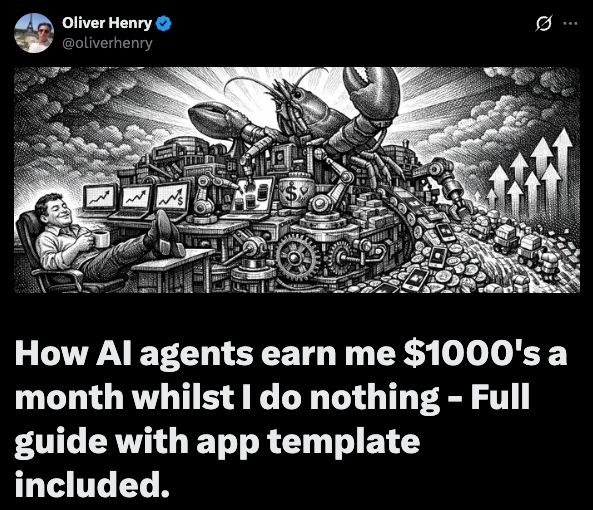 Oliver Henry's post about Larry Claw earning thousands with AI agents